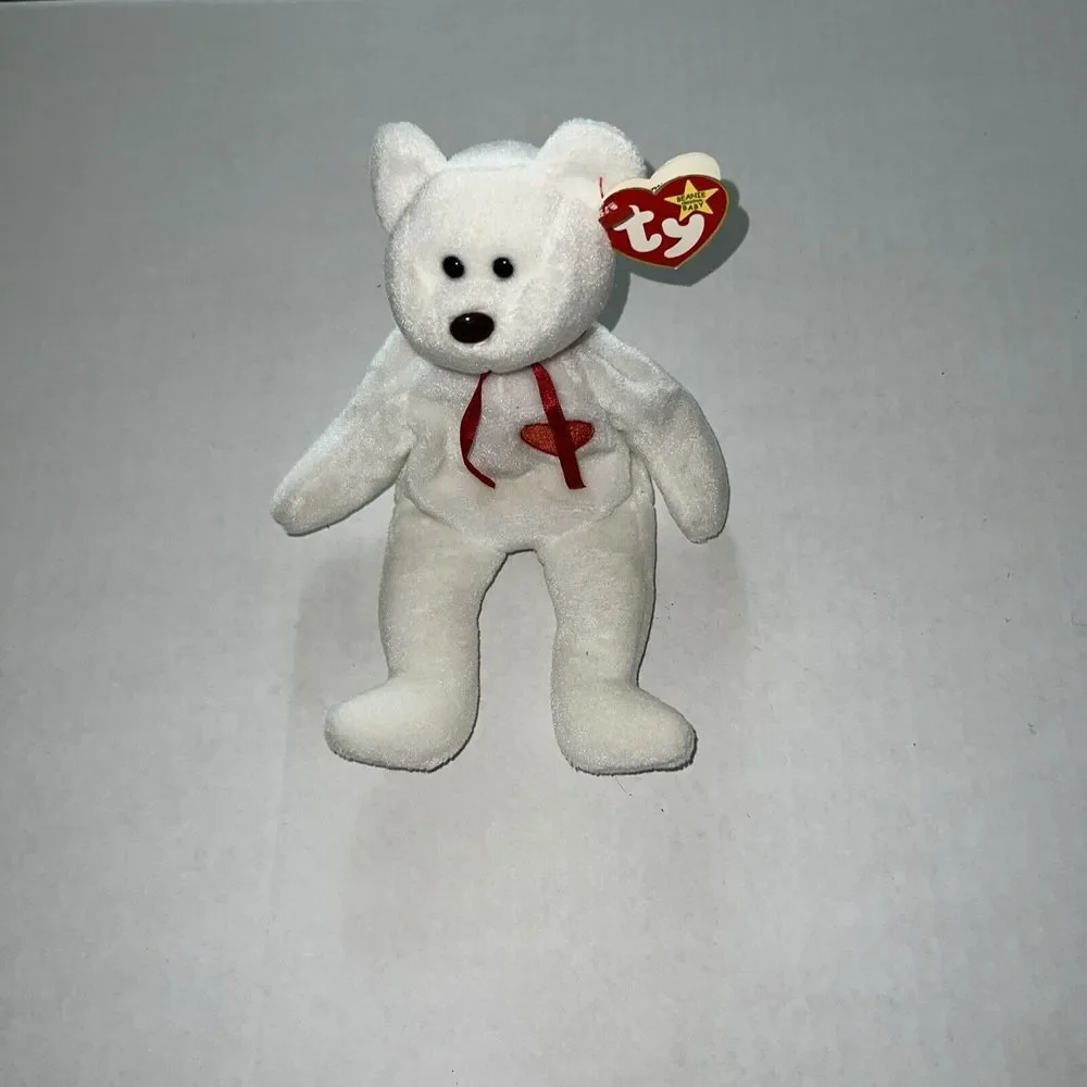 NWT‎ TY Beanie Baby Retired 1993 VALENTINO White Valentine Red Heart Bear MWMT